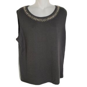 Preston & York Women's Tank Top Size XL Gray Embellished Beaded Knit Rabbit Hair